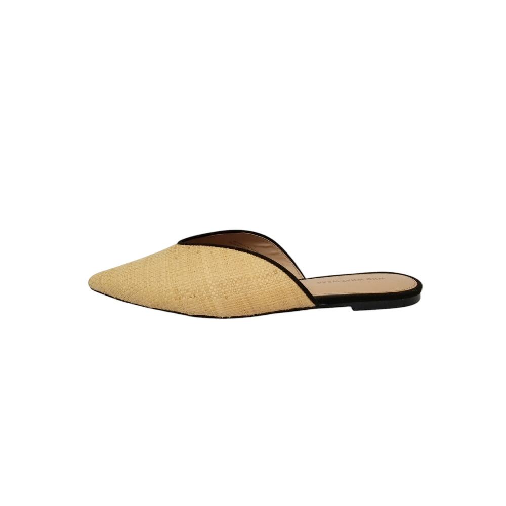 Who What Wear Women's Cream Natural Woven Mules Flats Black Piping Size 11 - Picture 3 of 9